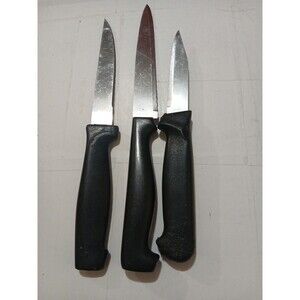 Set of 3  Kichen Knives Black  Handled No Brand